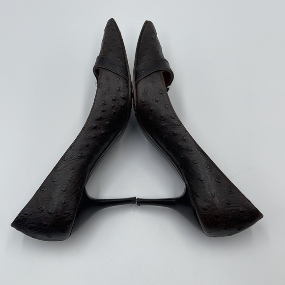Furla Ostrich Brown Leather Pointed Toe Heels - Picture 5 of 9